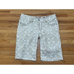 Miss Me Women's 28 White Short Cotton Bermuda Paisley Stretch Streetwear Casual